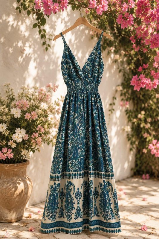 Azure Paisley Maxi Dress