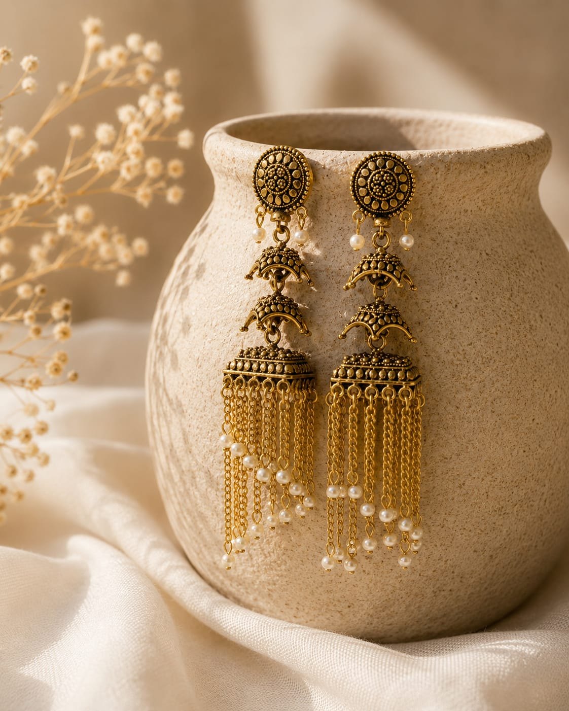 Antique Gold Chain Jhumka