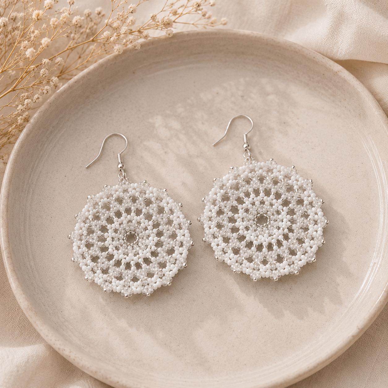 Ivory Lace Beaded Earrings