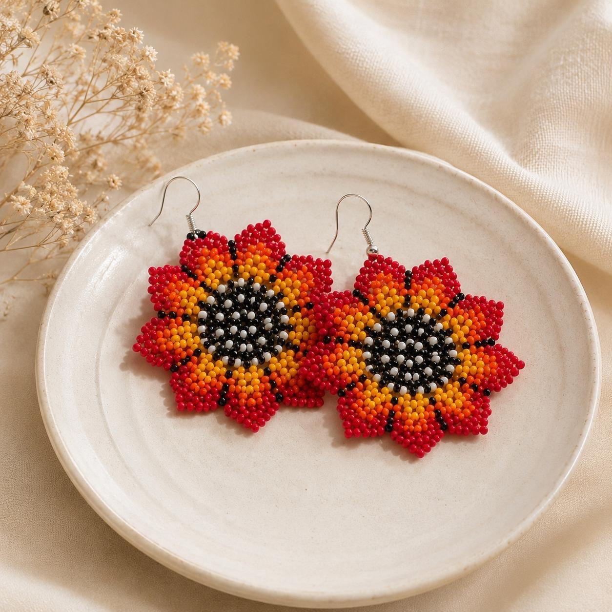 Sunset Mandala Beaded Earrings